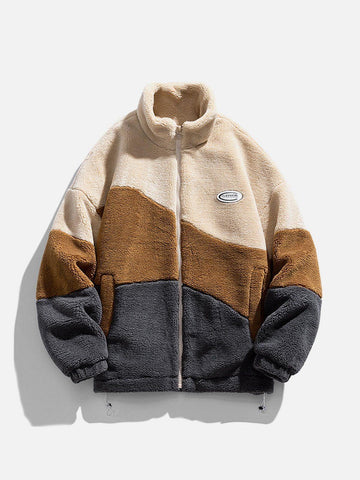 Makersluxe® - Patchwork Labeling Sherpa Winter Coat