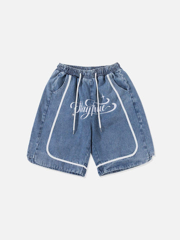 Makersluxe® - Patchwork Letter Denim Shorts