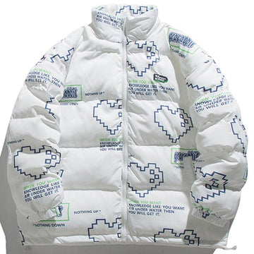 Makersluxe® - Pixel Heart Letter Print Winter Coat