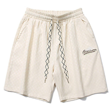 Makersluxe® - Plaid Embroidered Letters Shorts
