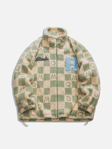 Makersluxe® - PLAID Letters Sherpa Coat