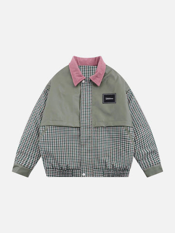 Makersluxe® - Plaid Polo Stitching Winter Coat