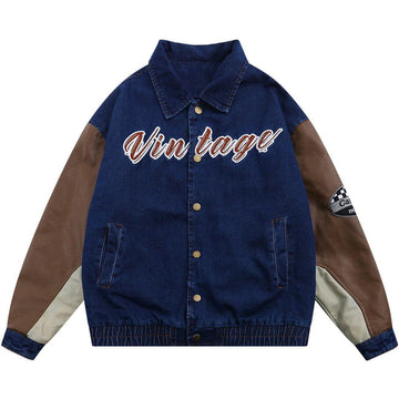 Makersluxe® - Printed Denim Patchwork Winter Coat