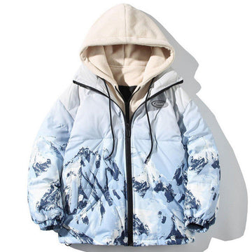 Makersluxe® - Printed Snow Mountain Hooded Puffer Jacket