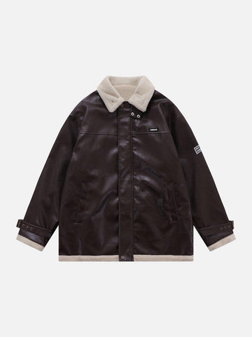 Makersluxe® - PU Solid Color Racing Winter Coat