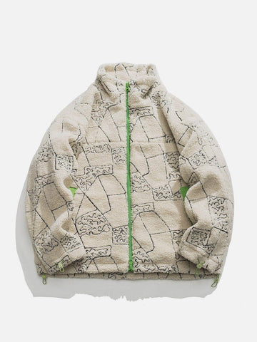 Makersluxe® - Puzzle Embroidered Contrast Puffer Down Coat