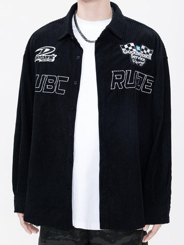 Sneakerland® - Racing Embroidered Corduroy Shacket