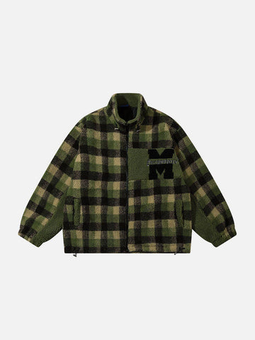 Makersluxe® - Retro Colorblock Plaid Sherpa Coat