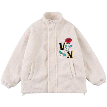 Makersluxe® - Rose Embroidered Sherpa Winter Coat