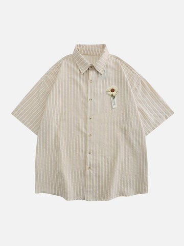 Makersluxe® - Small Flower Pendant Stripes Short Sleeve Shirt