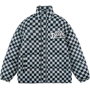 Makersluxe® - Solid Color Checkerboard Print Puffer Jacket