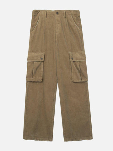 Sneakerland® - Solid Corduroy Multi Pocket Cargo Pants