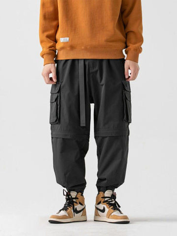Sneakerland® - Solid Embroidered Multi Pocket Cargo Pants