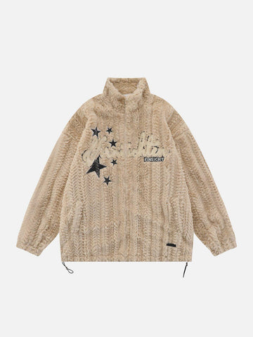 Makersluxe® - Solid Star Embroidered Sherpa Coat