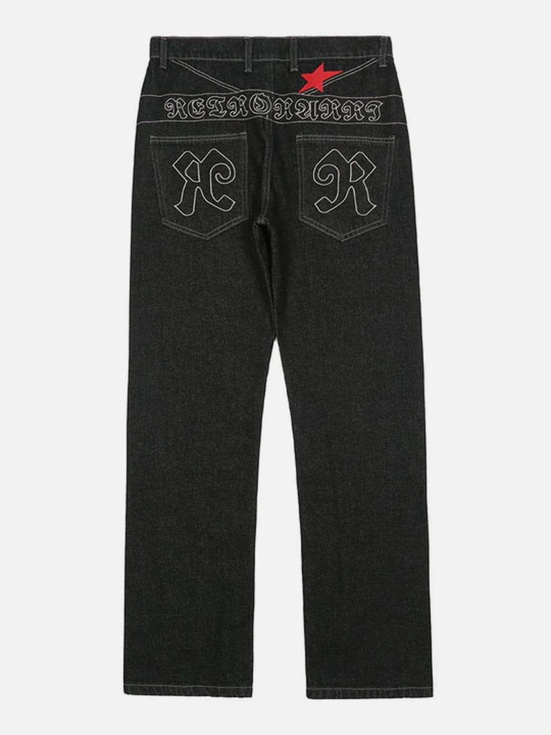 Makersluxe® - Star Embroidery Letters Jeans