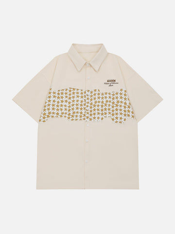 Makersluxe® - Star Graphic Patchwork Short Sleeve Shirt