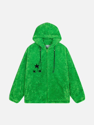 Makersluxe® - Star Patch Drawstring Sherpa Coat