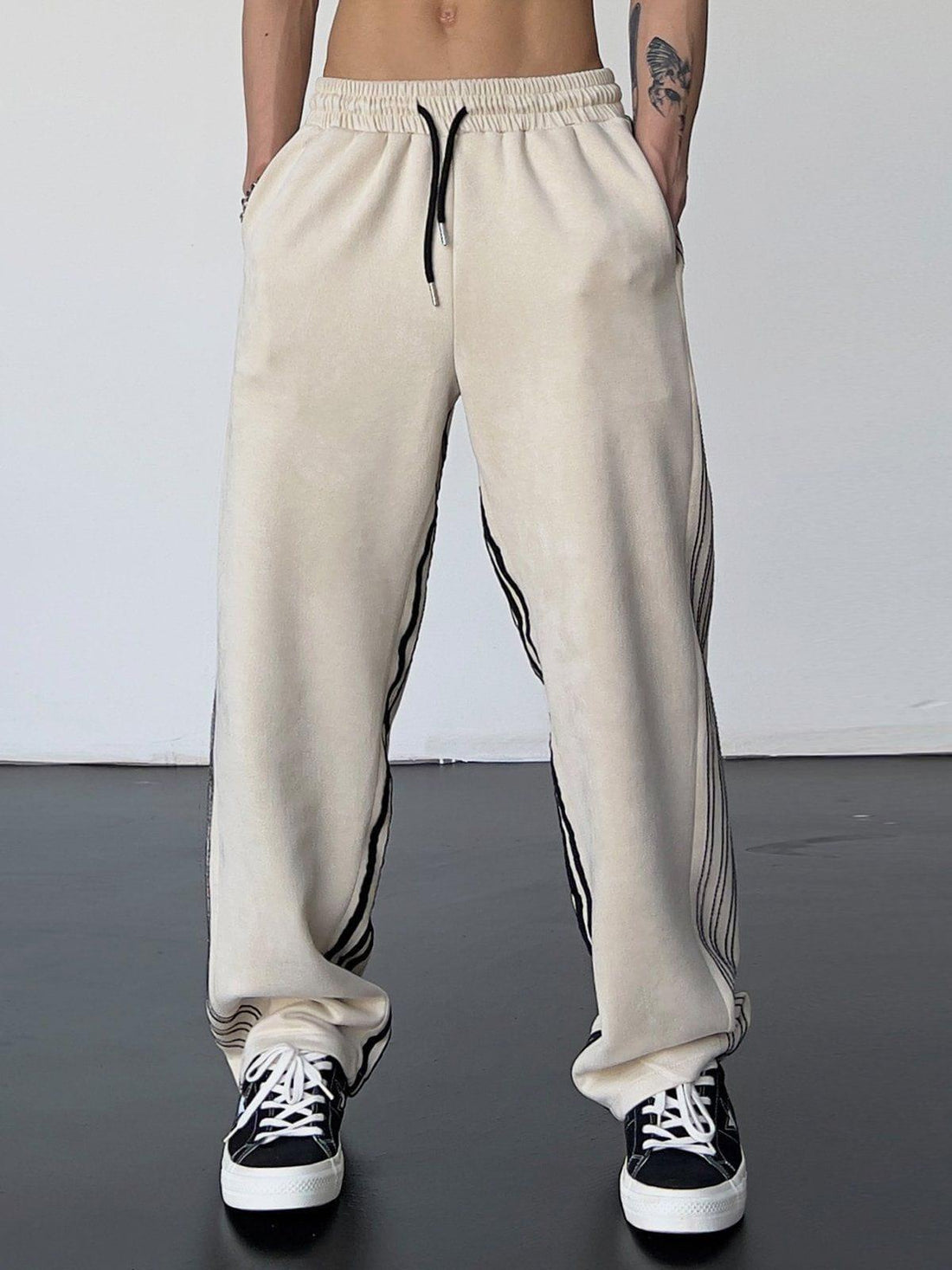 Makersluxe® - Striped High Waist Sweatpants