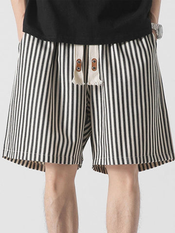 Makersluxe® - Striped Print Loose Drawstring Shorts