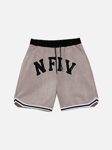Makersluxe® - Suede "NFIV" Letters Print Shorts