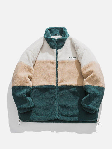 Makersluxe® - Three-color Patchwork Sherpa Winter Coat