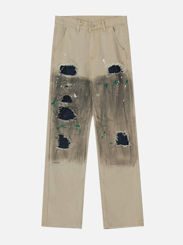 Makersluxe® - Tie Dye Splash Ink Hole Jeans