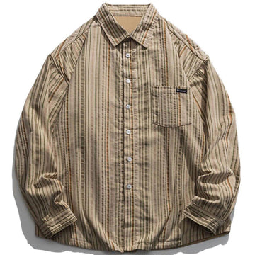 Makersluxe® - Vertical Stripes Plus Fleece Long-sleeved Shirt