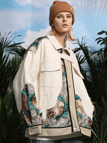 Makersluxe® - Vintage Flower Embroidery Stitching Jacket