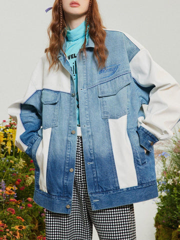 Makersluxe® - Vintage Gradient Denim Stitching Jacket
