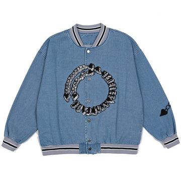 Makersluxe® - Vintage Heart Chain Embroidery Varsity Jacket
