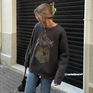 Makersluxe® - Vintage Mountain Pattern Fake Two Knit Sweater