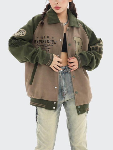 Makersluxe® - Vintage Polo Collar Varsity Jacket