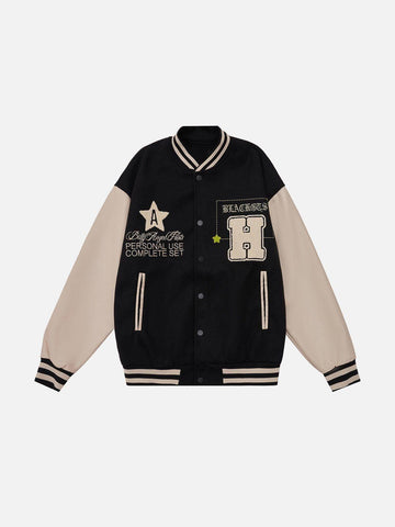 Makersluxe® - Vintage Rose Embroidery Varsity Jacket
