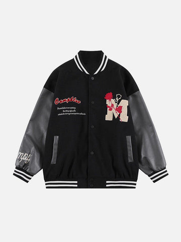 Makersluxe® - Vintage Rose Flocked Varsity Jacket