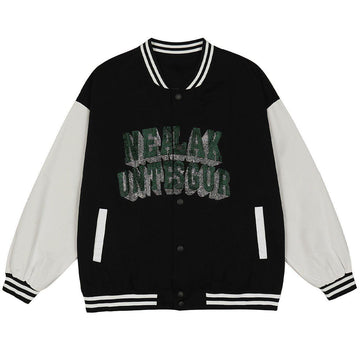 Makersluxe® - Vintage Stickers with Diamond Letters Varsity Jacket