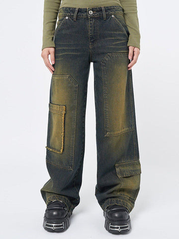 Makersluxe® - Vintage Tie Dye Distressed Jeans