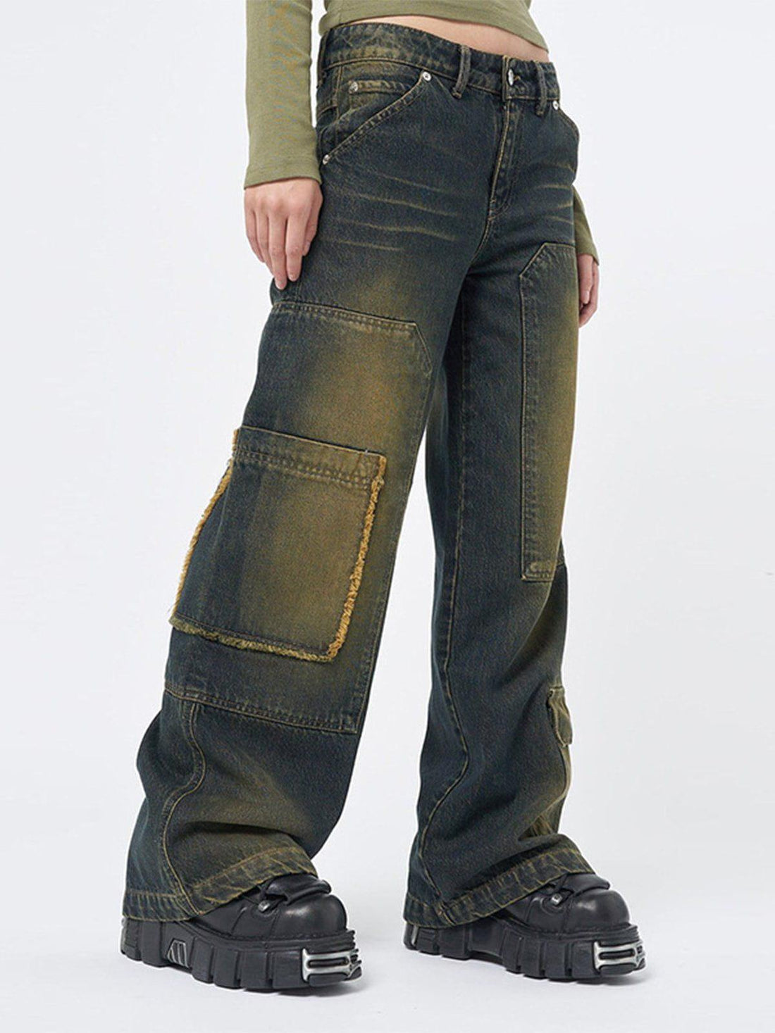 Makersluxe® - Vintage Tie Dye Distressed Jeans