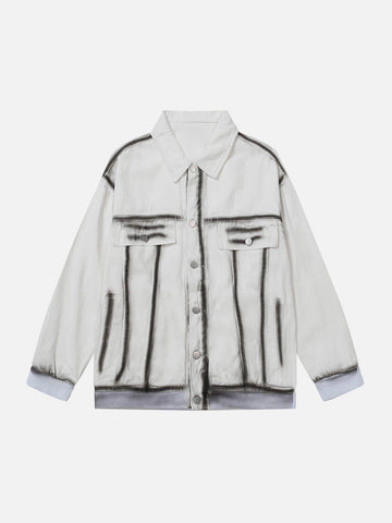 Makersluxe® - Vintage Tie-Dye Lines Denim Jacket