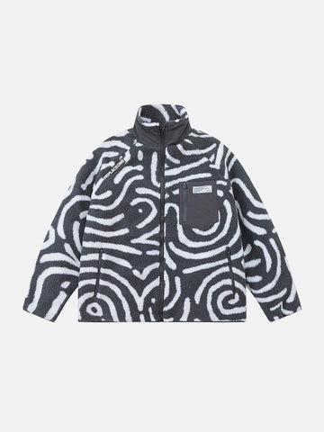 Makersluxe® - Vintage Zebra Graphic Sherpa Coat