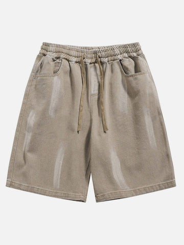 Makersluxe® - Washed Design Drawstring denim Shorts