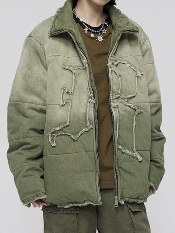 Makersluxe® - Washed Gradient Frayed Winter Coat
