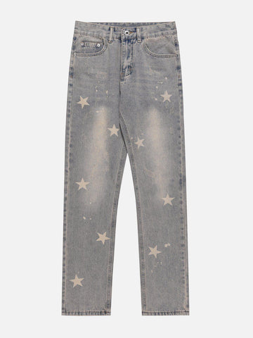 Makersluxe® - Washed Star Print Jeans