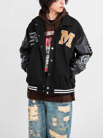 Makersluxe® - Western Cowboy Skull PU Varsity Jacket