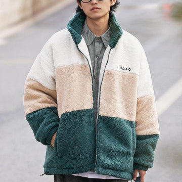 Makersluxe® - Winter Sherpa Jacket Color Block Patchwork