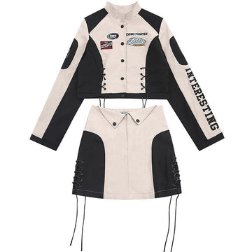 Makersluxe® - Women Cropped Biker Jacket Set