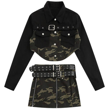 Makersluxe® - Women Irregular Camouflage Jacket Set