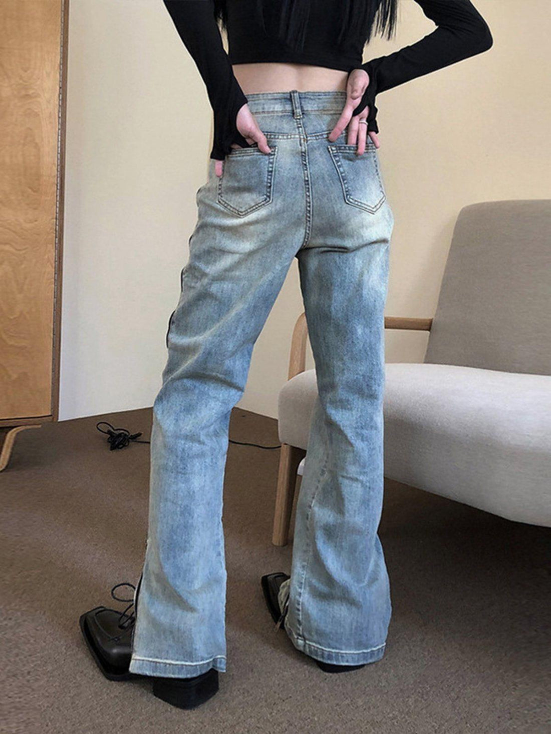 Makersluxe® - ZIP UP Patchwork High Rise Straight Leg Jeans