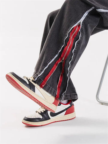 Makersluxe® - Zip Up Stripe Jeans
