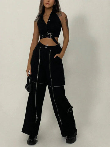Makersluxe® - Zipper Design Loose Pants