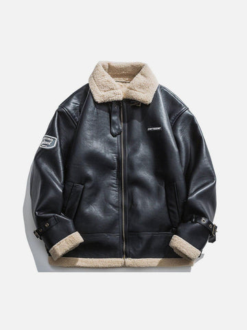 Makersluxe® - Zipper Lapel PU Borg Jacket